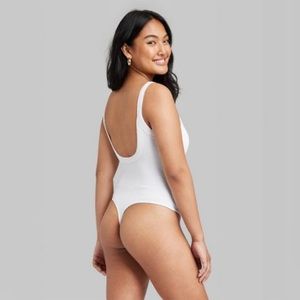 Wild Fable - White Ribbed Stretch Thong Bodysuit - Sz L